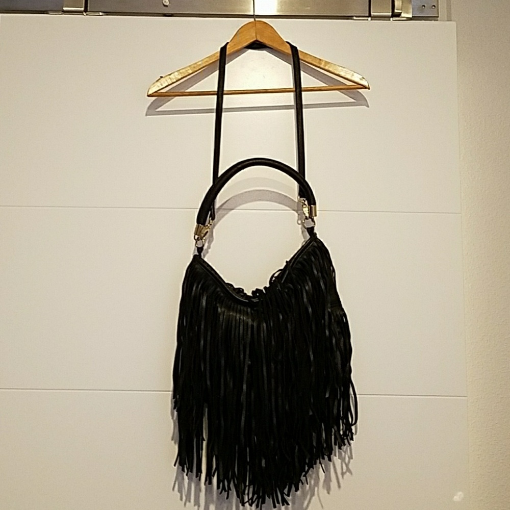 H&M black fringe bag w/gold hardware